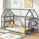 Twin Size Montessori Floor House Bed with Detachable Storage Shelves by LJGDeals