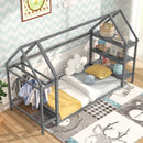 Twin Size Montessori Floor House Bed with Detachable Storage Shelves by LJGDeals