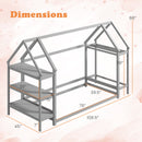 Twin Size Montessori Floor House Bed with Detachable Storage Shelves-Grey