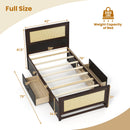 Twin Size Rattan Bed Frame with Storage Drawers