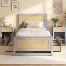 Twin Size Rattan Bed Frame with Storage Drawers