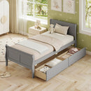 Twin Size Sleigh Bed with 2 Storage Drawers Wood Platform Bed Frame by LJGDeals