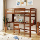 Twin Size Solid Wood Slatted Loft Bed Frame with Safety Guardrail for Kid by LJGDeals