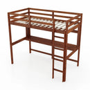Twin Size Solid Wood Slatted Loft Bed Frame with Safety Guardrail for Kid by LJGDeals
