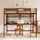 Twin Size Solid Wood Slatted Loft Bed Frame with Safety Guardrail for Kid-Brown