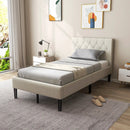 Twin Size Upholstered Platform Bed with Button Tufted Headboard-Beige by LJGDeals