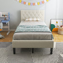 Twin Size Upholstered Platform Bed with Button Tufted Headboard-Beige