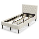 Twin Size Upholstered Platform Bed with Button Tufted Headboard-Beige by LJGDeals
