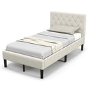 Twin Size Upholstered Platform Bed with Button Tufted Headboard-Beige by LJGDeals