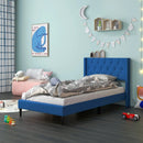 Twin Size Upholstered Platform Bed with Button Tufted Wingback Headboard by LJGDeals