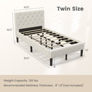 Twin Size Upholstered Platform Bed with Button Tufted Headboard-Beige