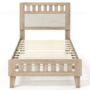 Twin Size Wood Bed Frame with Upholstered Headboard Mid Century Style by DirectDeals