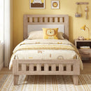 Twin Size Wood Bed Frame with Upholstered Headboard Mid Century Style by DirectDeals
