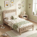 Twin Size Wood Bed Frame with Upholstered Headboard Mid Century Style by LJGDeals
