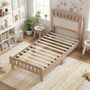 Twin Size Wood Bed Frame with Upholstered Headboard Mid Century Style by LJGDeals