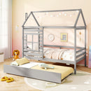 Twin Size Wooden Platform House Bed with Trundle and Roof by LJGDeals