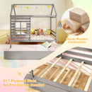 Twin Size Wooden Platform House Bed with Trundle and Roof-Grey
