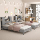 Twin Size Wooden Platform Bed Frame with Bookcase Headboard-Gray by LJGDeals
