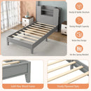 Twin Size Wooden Platform Bed Frame with Bookcase Headboard-Gray by LJGDeals