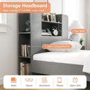 Twin Size Wooden Platform Bed Frame with Bookcase Headboard-Gray by LJGDeals