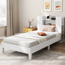 Twin Size Wooden Platform Bed Frame with Bookcase Headboard-Gray by LJGDeals