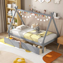 Twin Size Wooden Tent Platform House Bed with 2 Drawers by LJGDeals