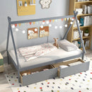 Twin Size Wooden Tent Platform House Bed with 2 Drawers by LJGDeals