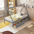 Twin Size Wooden Tent Platform House Bed with 2 Drawers by LJGDeals