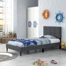 Twin Size Upholstered Platform Bed with Button Tufted Headboard-Gray by LJGDeals