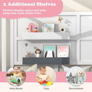 Twin Wood House Bed Montessori Floor Bed with 2 Shelves and Guardrails-Gray & White by LJGDeals