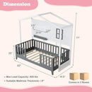 Twin Wood House Bed Montessori Floor Bed with 2 Shelves and Guardrails-Gray & White by LJGDeals