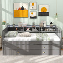 Twin XL Captain Bed with 2 Twin Trundle Beds and 3 Storage Cubbies-Gray by LJGDeals