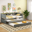 Twin XL Captain Bed with 2 Twin Trundle Beds and 3 Storage Cubbies-Gray by LJGDeals