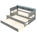 Twin XL Captain Bed with 2 Twin Trundle Beds and 3 Storage Cubbies-Gray by LJGDeals