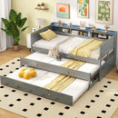 Twin XL Captain Bed with 2 Twin Trundle Beds and 3 Storage Cubbies-Gray by LJGDeals