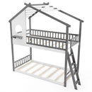 Twin over Twin House Bunk Bed with Roof and Guardrails for Kids-White & Gray by LJGDeals