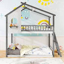 Twin over Twin House Bunk Bed with Roof and Guardrails for Kids-White & Gray by LJGDeals