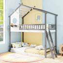 Twin over Twin House Bunk Bed with Roof and Guardrails for Kids-White & Gray by LJGDeals