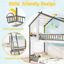 Twin over Twin House Bunk Bed with Roof and Guardrails for Kids-White & Gray by LJGDeals