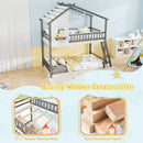 Twin over Twin House Bunk Bed with Roof and Guardrails for Kids-White & Gray by LJGDeals