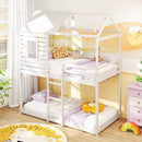 Twin over Twin House Bunk Bed with Roof and Full-length Guardrails-White by LJGDeals