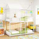 Twin over Twin House Bunk Bed with Roof and Full-length Guardrails-White by LJGDeals
