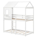 Twin over Twin House Bunk Bed with Roof and Full-length Guardrails-White by LJGDeals