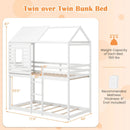 Twin over Twin House Bunk Bed with Roof and Full-length Guardrails-White by LJGDeals