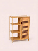 Bamboo 4 Tier Floor Cabinet with Doors, Freestanding Storage by 2Dropme