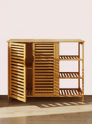 Bamboo 4 Tier Floor Cabinet with Doors, Freestanding Storage by 2Dropme