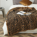 GobekUsa Cozy Leopard Print Knitted Blanket - Winter Faux Fur Microfiber Throw