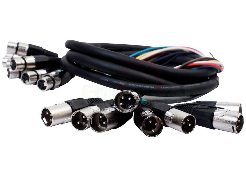 XLR Snake Cable 8-Channel 10ft (2-Pack) by FAT TOAD - Pro-Audio Shielded 3-Pin Balanced Patch Cables for Studio Stage, Live Sound & DJ Mixer