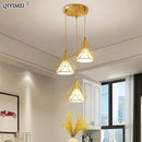 GobekUsa Gold Triangle Pendant Lights: Nordic Style 1head/3heads Metal Fixtures, Simple Décor Lighting