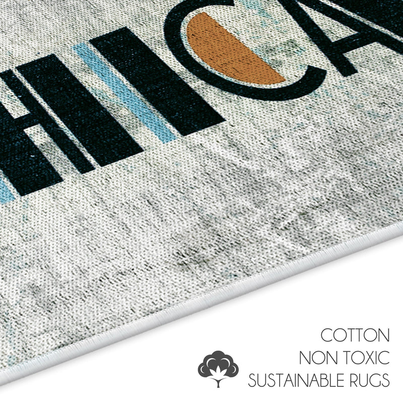 US States Chicago Design Non Skid Washable Kitchen Runner Rugs Set of 2| 44 x 24 and 31.5 x 20 Inches Floor Mats|Ivory